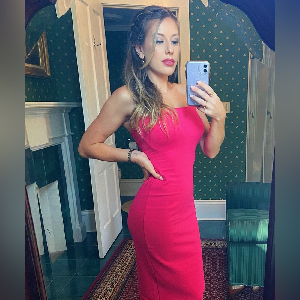 Superdown Strapless Hot Pink Midi Dress